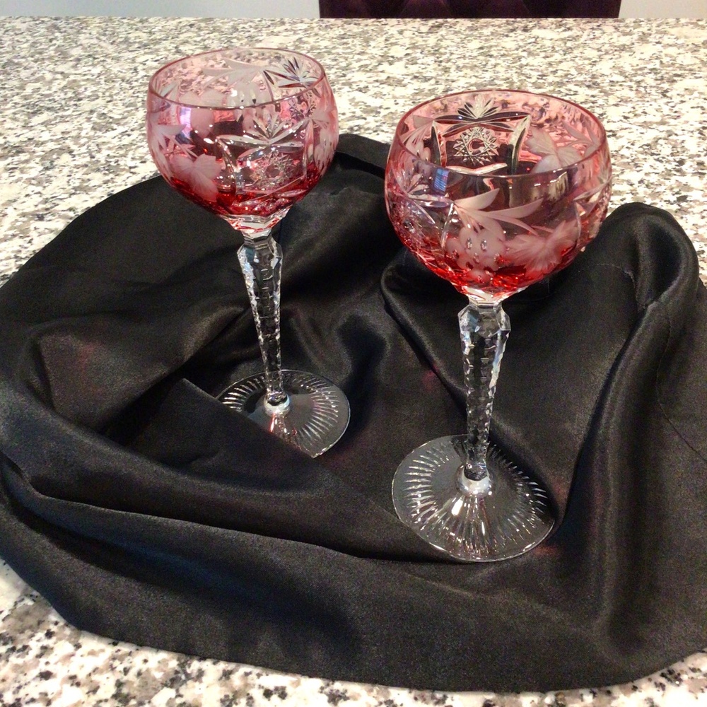 Edged Crystal Cranberry Wine Glasses (2)